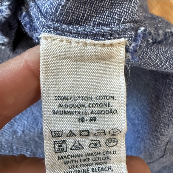 Free People Size M Crazy Hearts Chambray Babydoll Top Short Sleeve Oversized - Picture 7 of 9